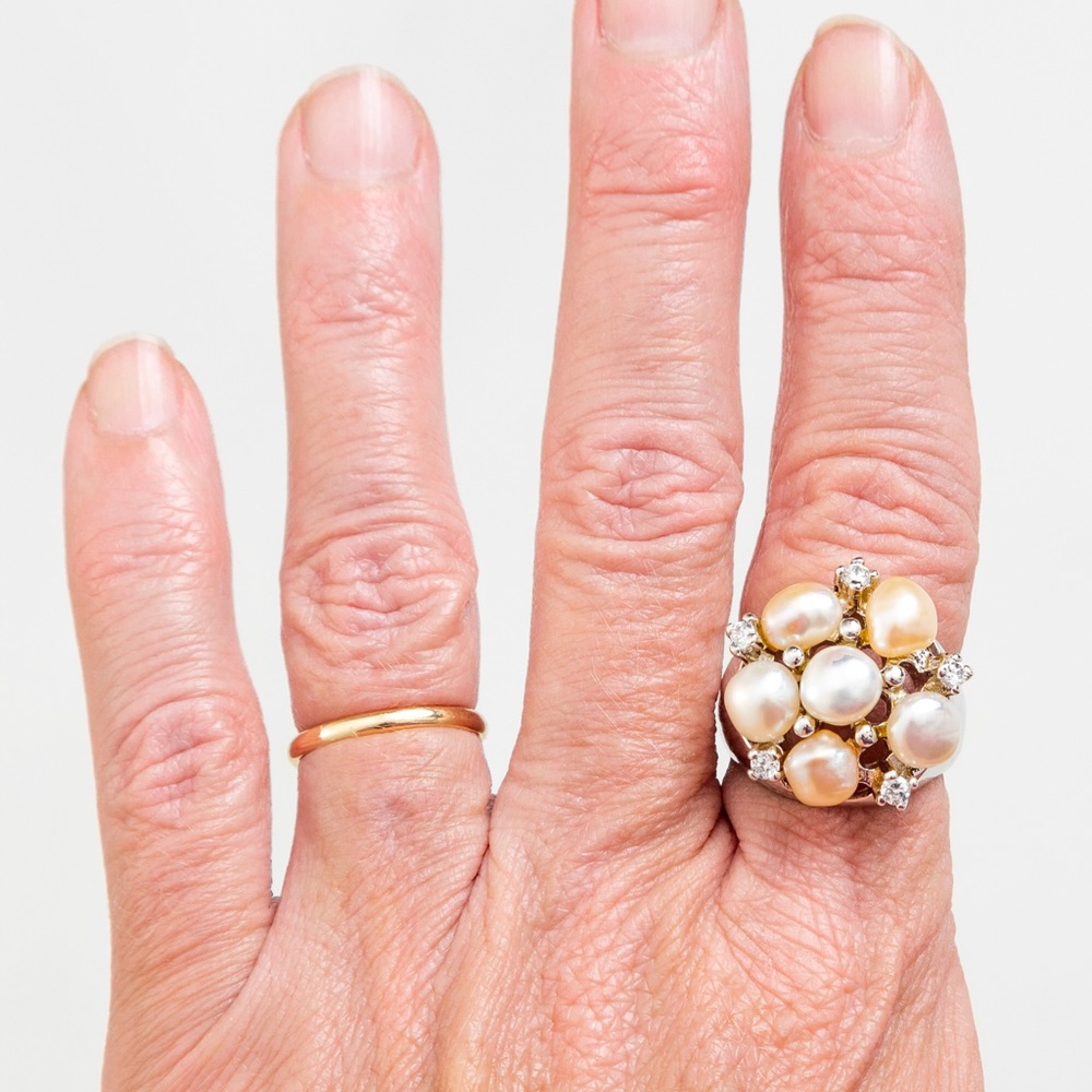 Ross-Simons white & pink pearl cluster timeless classic ring CZ statement ring